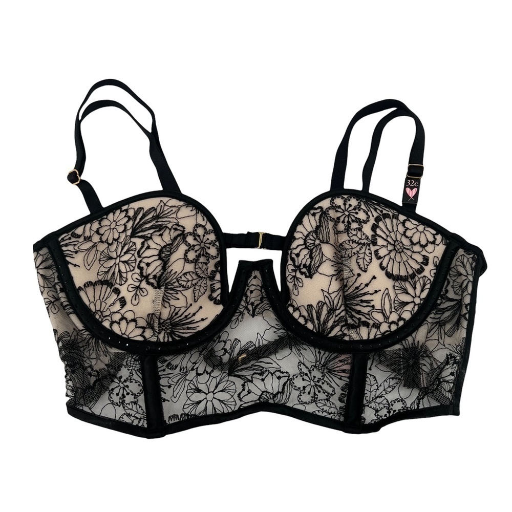 NWT Victoria's Secret Black Floral Balconette Bra Size 32C Women’s